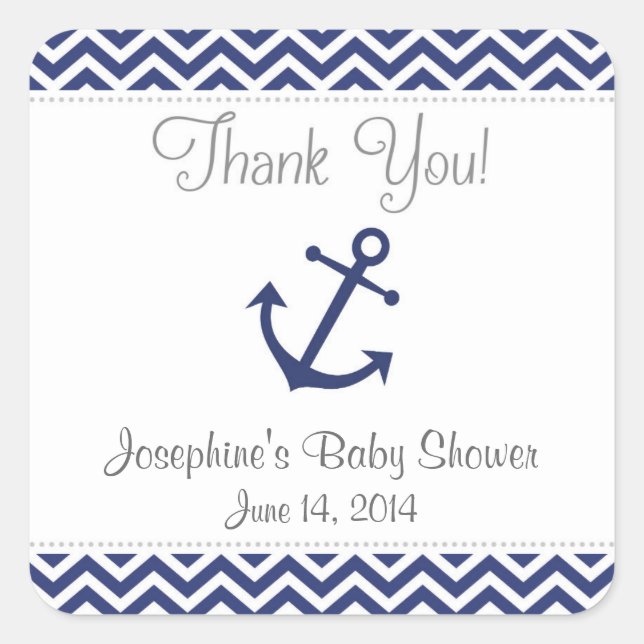 Pegatina Cuadrada Pegatinas Nautical Anchor Baby Shower (Anverso)
