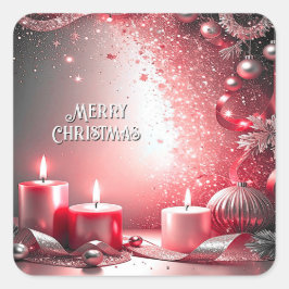 Pegatina Cuadrada Pegatinas Navideñas Decorativas de Velas Rojas