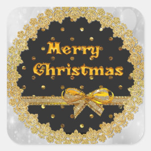 Pegatina Cuadrada Pegatinas navideños Black and Gold Merry