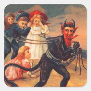 Pegatina Cuadrada Pegatinas navideños de Krampus Vintage