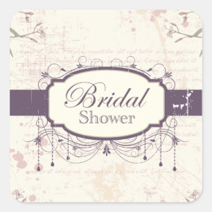 Pegatina Cuadrada Pegatinas nupciales florales de la ducha del