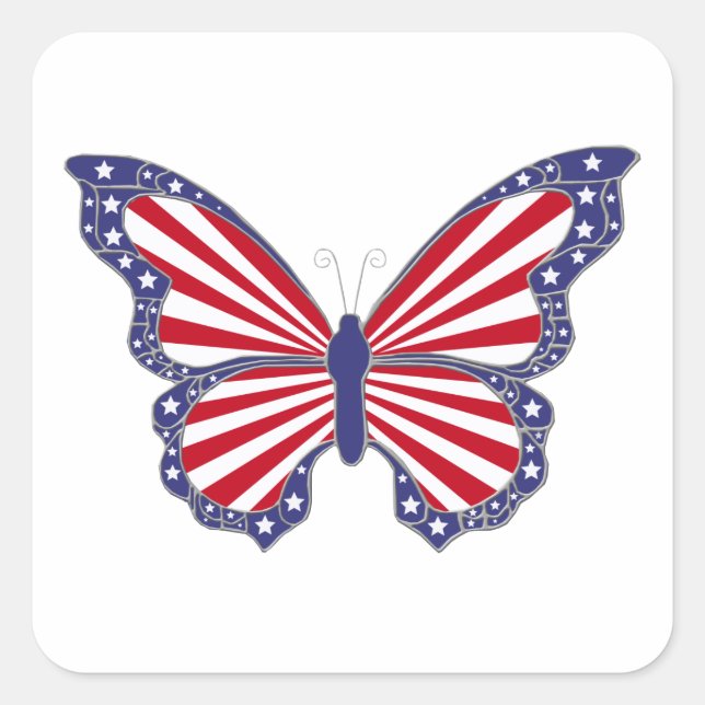Pegatina Cuadrada Pegatinas Patrióticos De Mariposa Blanca Y Azul (Anverso)