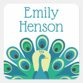 Pegatina Cuadrada Pegatinas personalizados de Cute Peacock