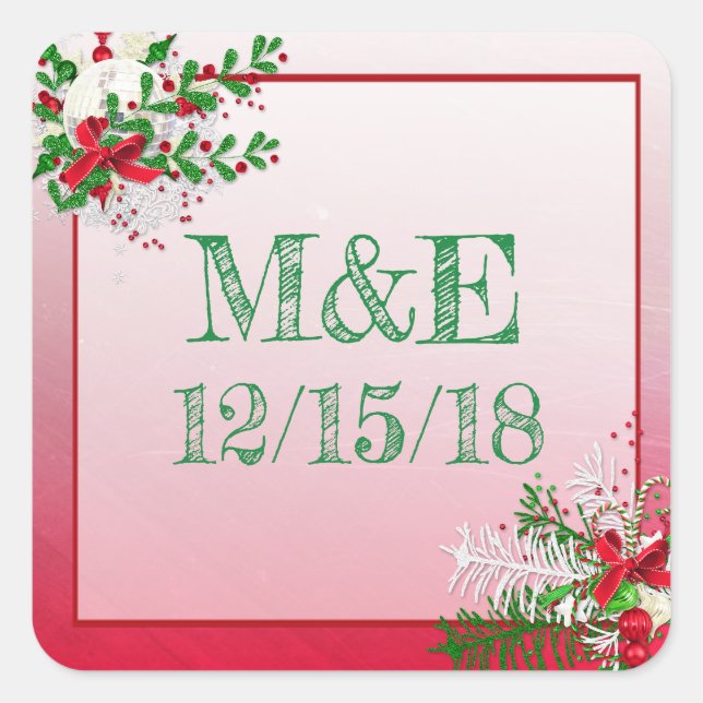 Pegatina Cuadrada Pegatinas personalizados de la boda de invierno ro (Anverso)