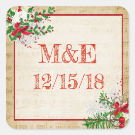 Pegatina Cuadrada Pegatinas personalizados del Boda de música de hoj