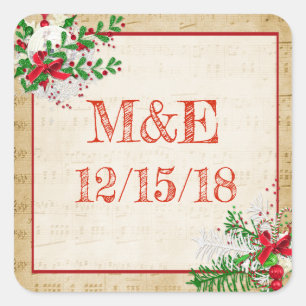 Pegatina Cuadrada Pegatinas personalizados del Boda de música de hoj