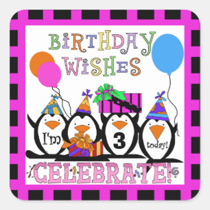 Pegatina Cuadrada Pegatinas Personalizados del Fiesta Pingüino