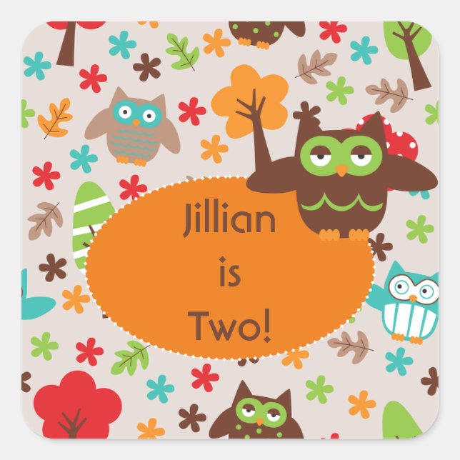 Pegatina Cuadrada Pegatinas personalizados Owl (Anverso)