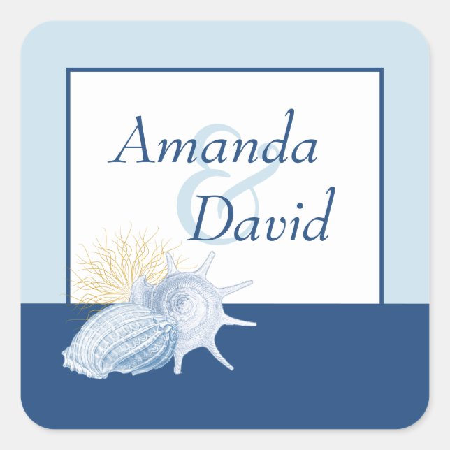 Pegatina Cuadrada Pegatinas Pesonalizados de la Blue Seashell (Anverso)