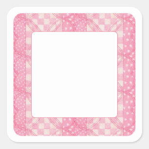 Pegatina Cuadrada Pegatinas PINK HEART QUILT de 1,5"