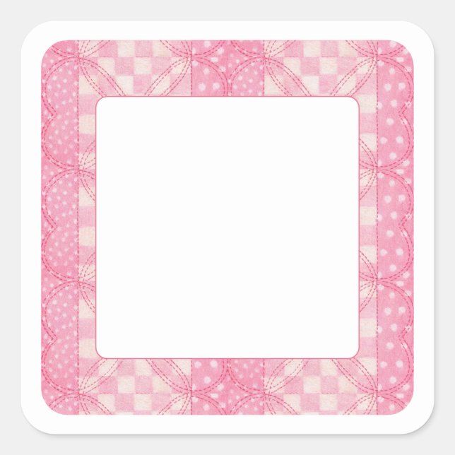 Pegatina Cuadrada Pegatinas PINK HEART QUILT de 1,5" (Anverso)