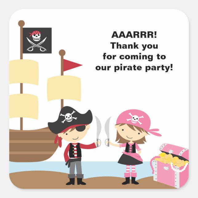 Pegatina Cuadrada Pegatinas piratas y piratas rosados (Anverso)