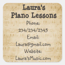 Pegatina Cuadrada Pegatinas promocionales de lecciones de piano pers