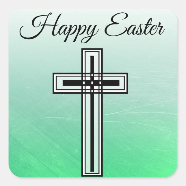 Pegatina Cuadrada Pegatinas religiosos de la Cruz Verde y Negra (Anverso)