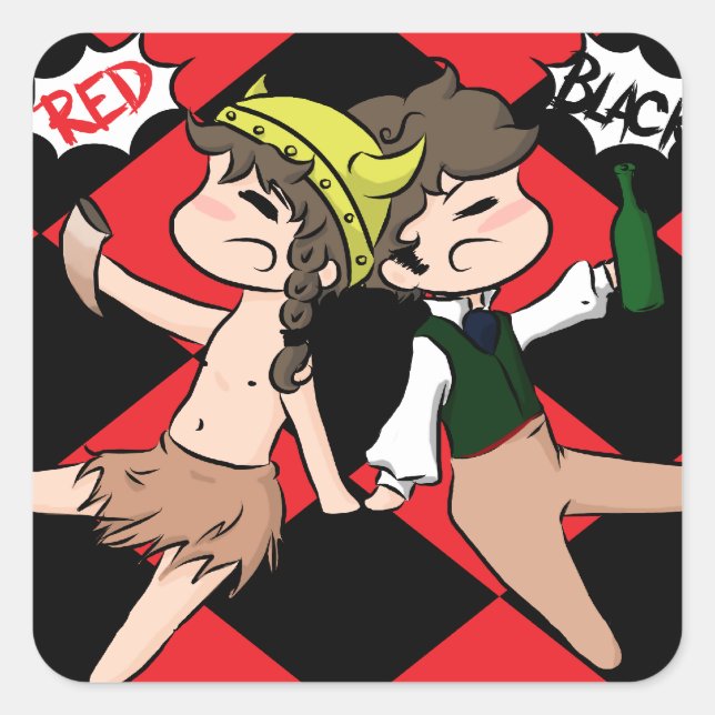 Pegatina Cuadrada Pegatinas rojos y negros (Anverso)