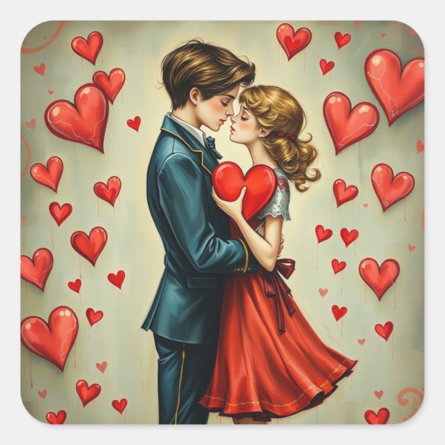 Pegatina Cuadrada Pegatinas Románticas (Anverso)