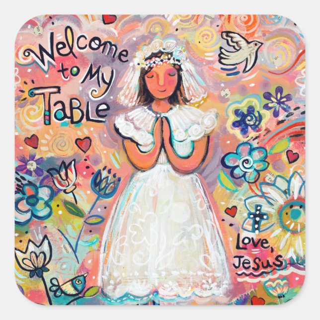 Pegatina Cuadrada Pegatinas rosados Chicas de la Primera Comunidad C (Anverso)