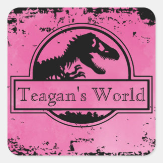 Pegatina Cuadrada Pegatinas rosados de Dino Jurásico