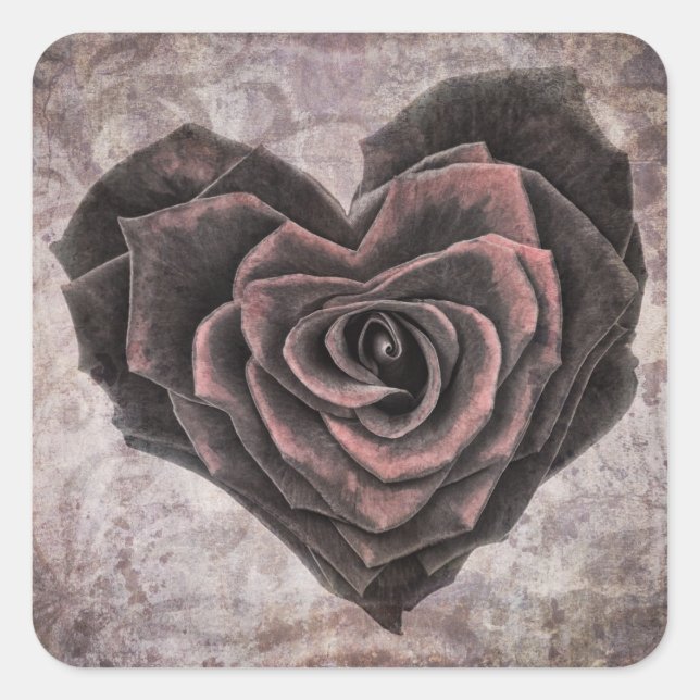 Pegatina Cuadrada pegatinas rosas de corazón gótico (Anverso)