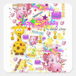 Pegatina Cuadrada Pegatinas salvajes de un primer cumpleaños