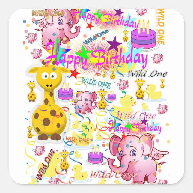 Pegatina Cuadrada Pegatinas salvajes de un primer cumpleaños (Anverso)