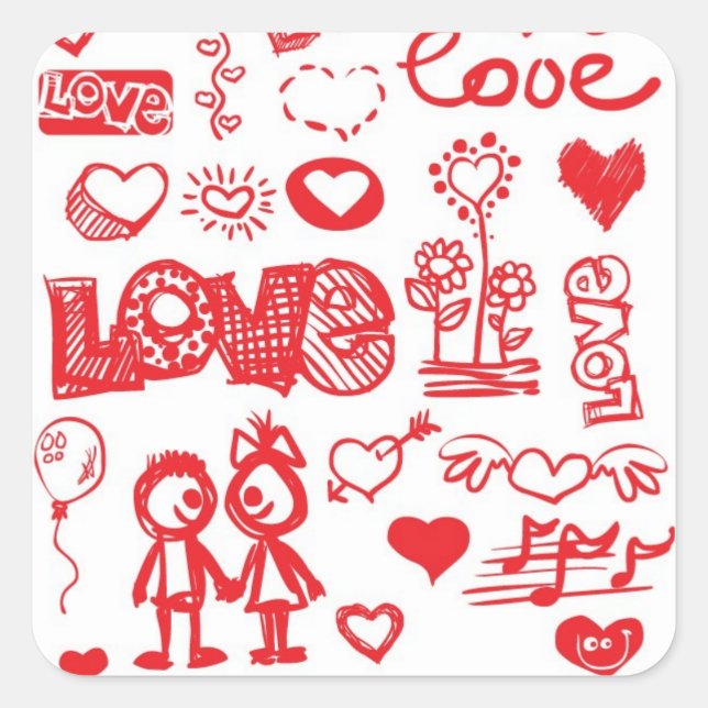 Pegatina Cuadrada Pegatinas Sketchy Love (Anverso)