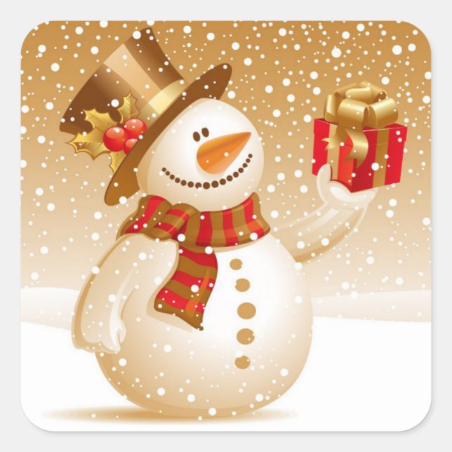 Pegatina Cuadrada Pegatinas Snowman (Anverso)