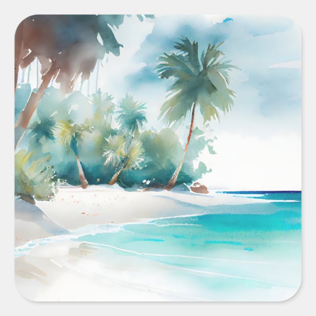 Pegatina Cuadrada Pegatinas Tropical Beach Palm Tree (Anverso)