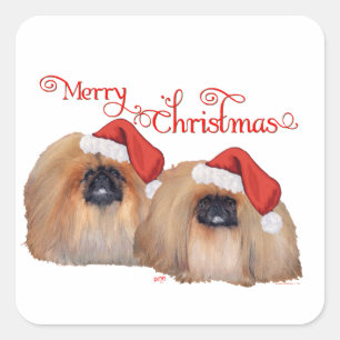 Pegatina Cuadrada Pekingese Navidad