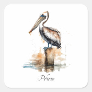 Pegatina Cuadrada Pelican parado en un personalizable de polo