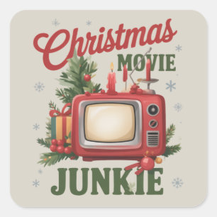Pegatina Cuadrada Película Retro de Navidad Adicto Fiesta Familiar X