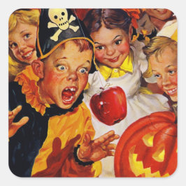 Pegatina Cuadrada Peligros de reducción de Apple | Halloween retro
