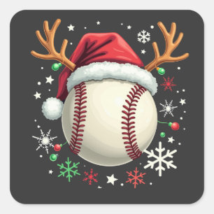Pegatina Cuadrada Pelota de béisbol con cuernos de reno y Navidad