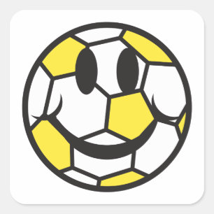 Pegatina Cuadrada pelota de fútbol amarilla cara sonriente