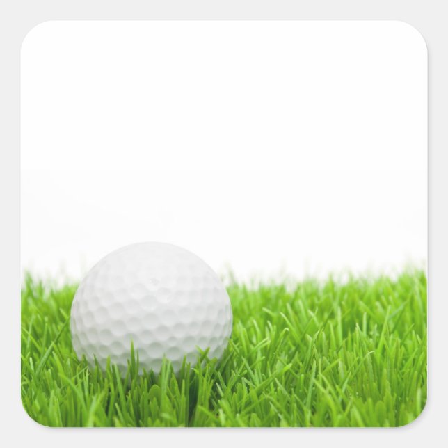 Pegatina Cuadrada Pelota De Golf En La Hierba (Anverso)
