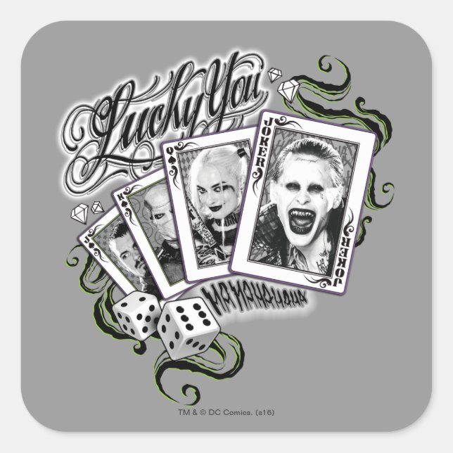 Pegatina Cuadrada Pelotón del suicidio el | "afortunado usted" (Anverso)