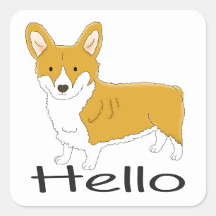 Pegatina Cuadrada Pembroke Corgi Hola Cachorro Pensando en Ti