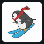 Pegatina Cuadrada Penguin as Skier with Ski<br><div class="desc">This design is the perfect gift for a birthday,  Christmas and other celebrations. It is suitable for women,  men and kids.</div>
