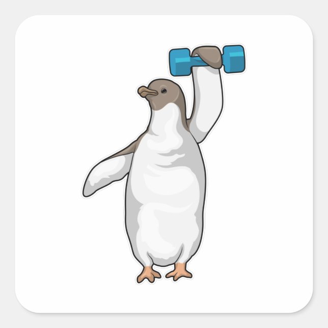 Pegatina Cuadrada Penguin Fitness Dumbbell (Anverso)