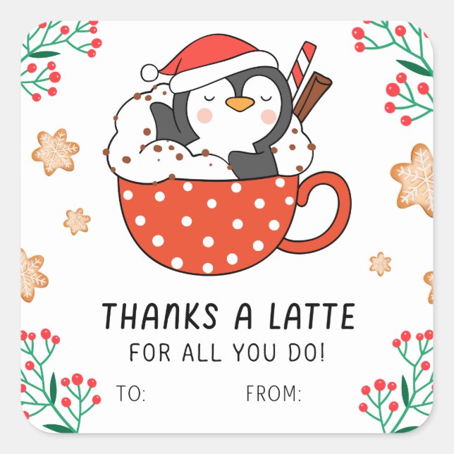 Pegatina Cuadrada Penguin gracias a Latte (Anverso)