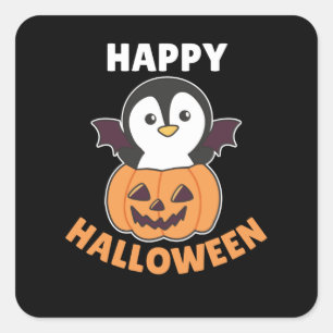 Pegatina Cuadrada Penguin Happy Halloween Calabaza