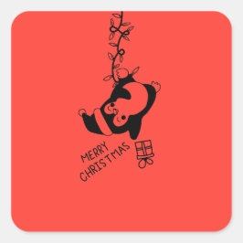 Pegatina Cuadrada Penguine distributing christmas gifts