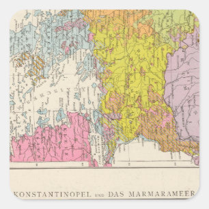 Pegatina Cuadrada Península balcánica y mapa de Constantinopla
