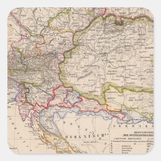 Pegatina Cuadrada Península de los Balcanes, Austria, Hungría (Anverso)