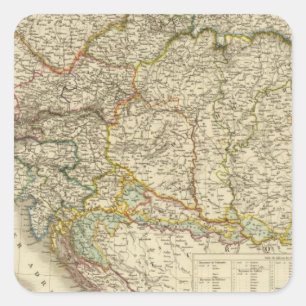 Pegatina Cuadrada Península de los Balcanes Centrales Austria Hungrí