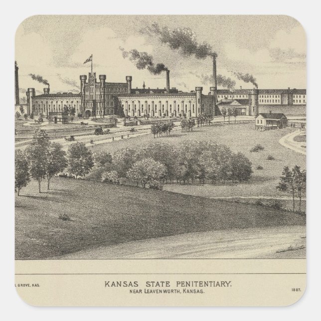 Pegatina Cuadrada Penitenciaria Estatal de Kansas (Anverso)