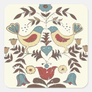 Pegatina Cuadrada Pennsylvania Dutch Amish Hex Rótulo Bird Americana