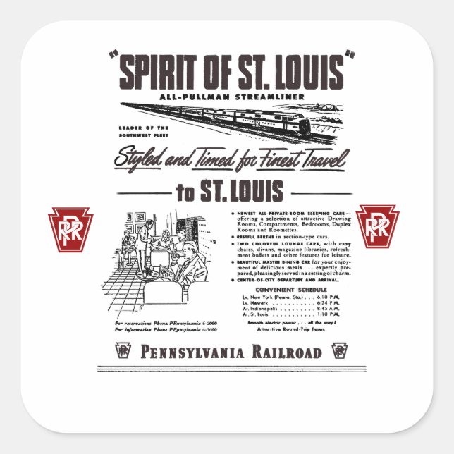 Pegatina Cuadrada pennsylvania Railroad Spiriof Saint. louis (Anverso)