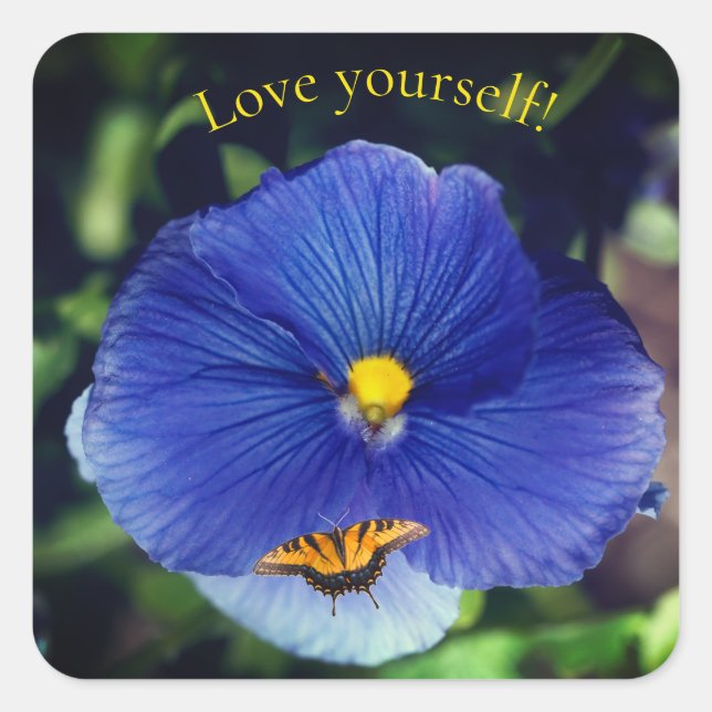 Pegatina Cuadrada pensamiento azul viola (Anverso)