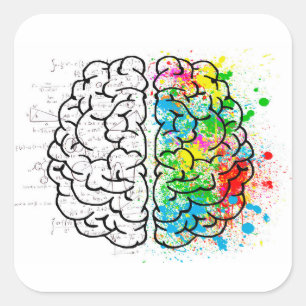 Pegatina Cuadrada Pensamiento cerebral Psicología dibujo